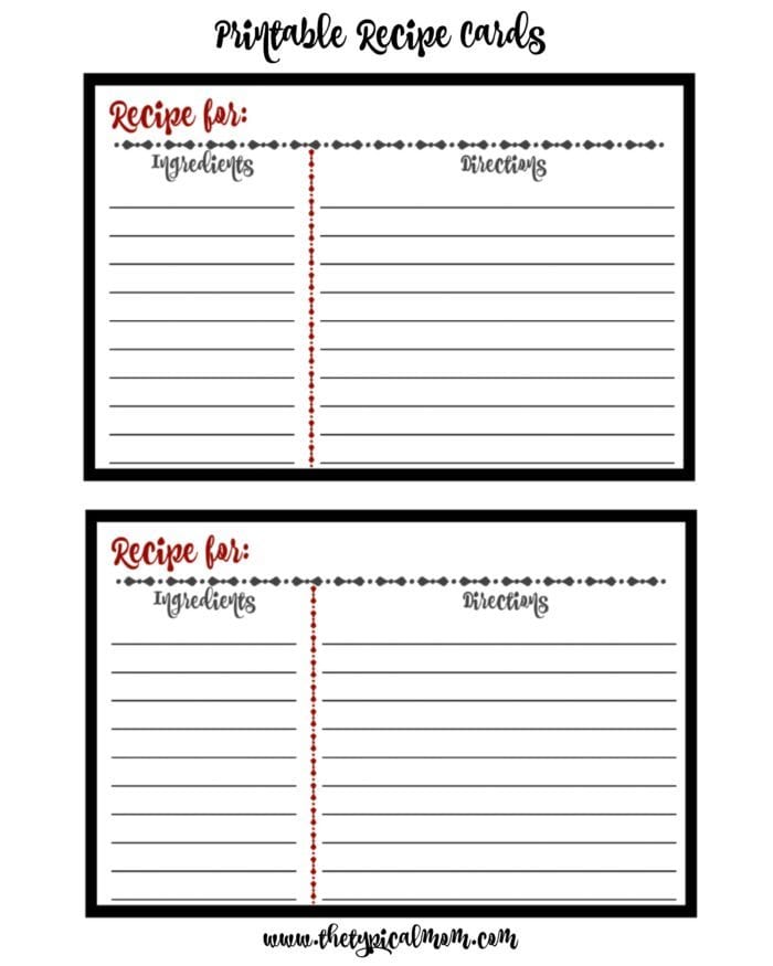 Printable Recipe Cards The Typical Mom