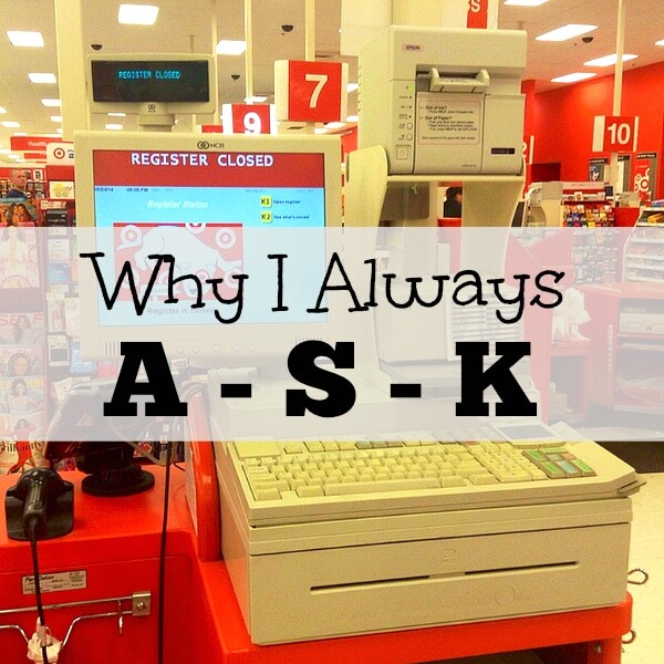 A closed register screen at a store checkout counter displays a sign reading "REGISTER CLOSED." Overlaid in the center, the text "Why I Always A-S-K" stands out. The store's interior, adorned with red and white decorations, sets the backdrop.