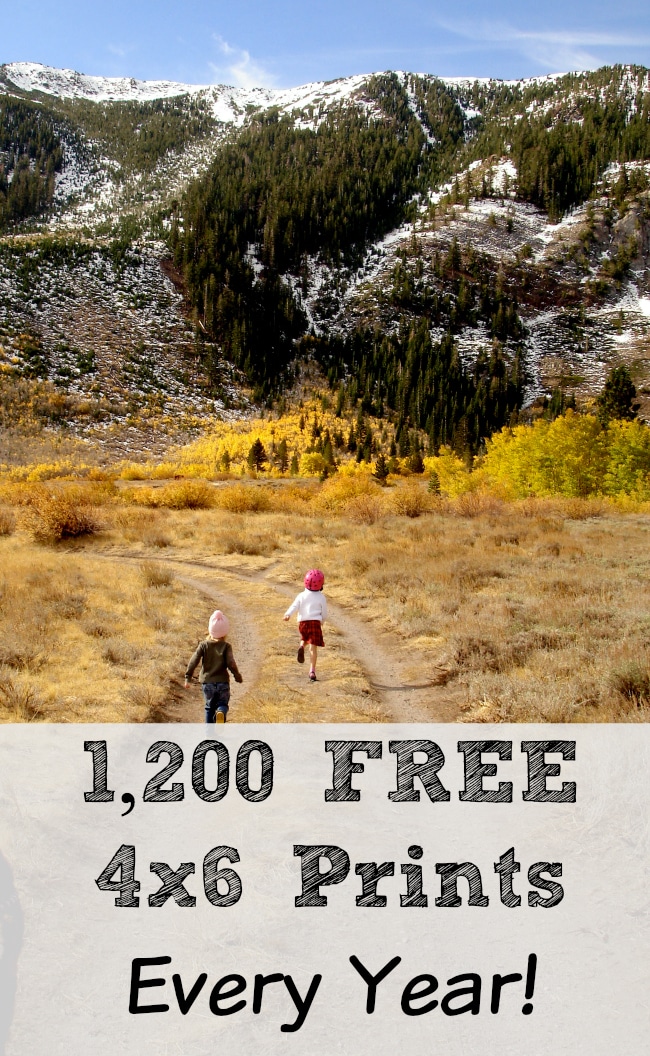 Two children are running on a dirt path towards distant snow-capped mountains and forested areas, under a clear sky. In the foreground, text reads 