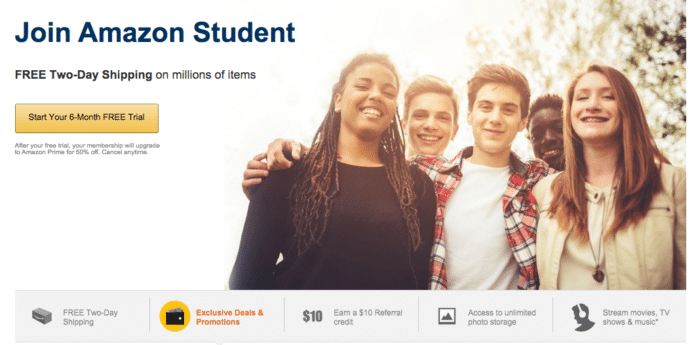 Free 2 day shipping, music, movies, storage and more with Amazon student.