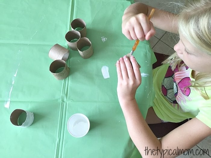 Repurposing activity with toilet paper rolls.