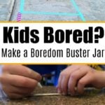 A child gleefully plays hopscotch indoors, their excitement growing as they create a colorful boredom buster jar with popsicle sticks.