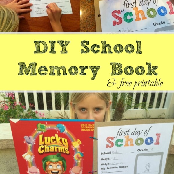 Create a homemade school memory book with first day of school pages and a cereal box cover, incorporating creative memory book ideas to capture every special moment.