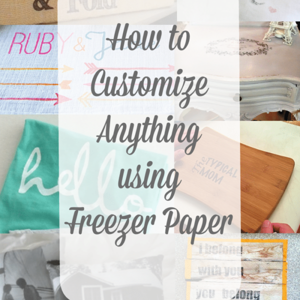 Collage of customized textiles with text How to Print and Customize Anything using Freezer Paper in the center.