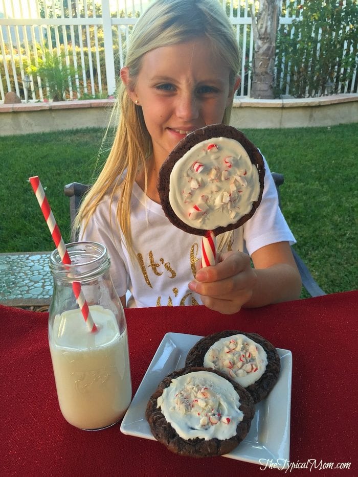 Peppermint chocolate brownie cookie pops. Easy to make with brownie mix and these ingredients.