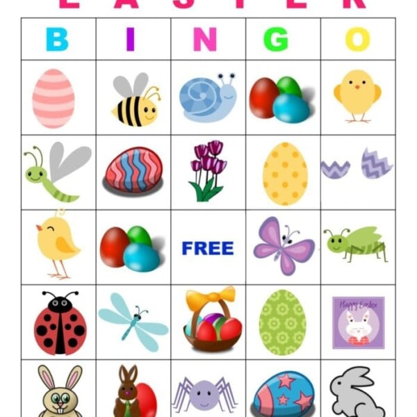 Experience the joy of Easter bingo with our vibrant card featuring colorful eggs, playful animals, and lively insects in a delightful 5x5 grid.