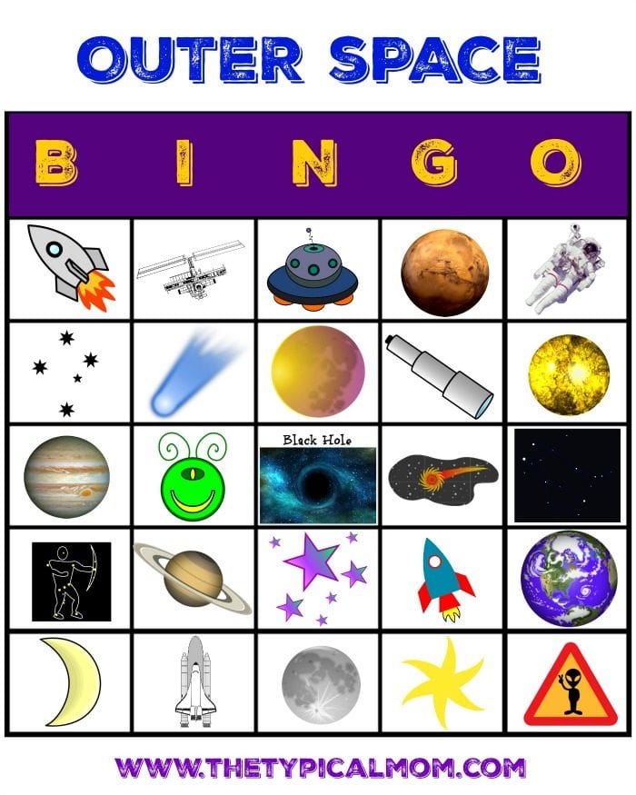 Free Outer Space Bingo PDF Printable Games and Activities