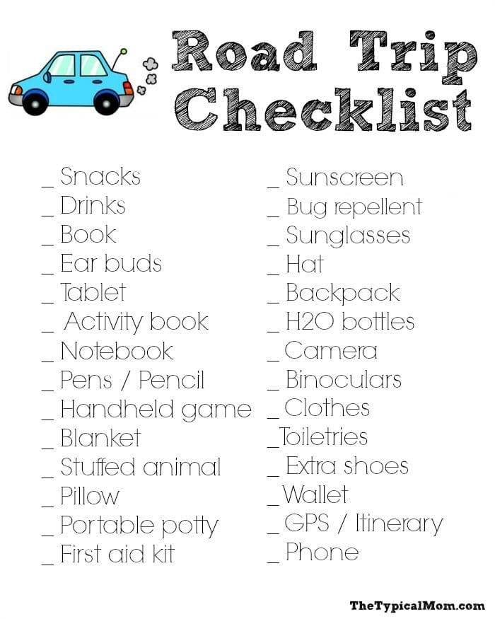 printable road trip packing list the typical mom