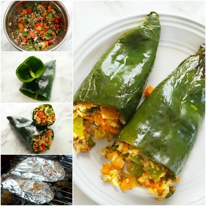Foil packet stuffed peppers