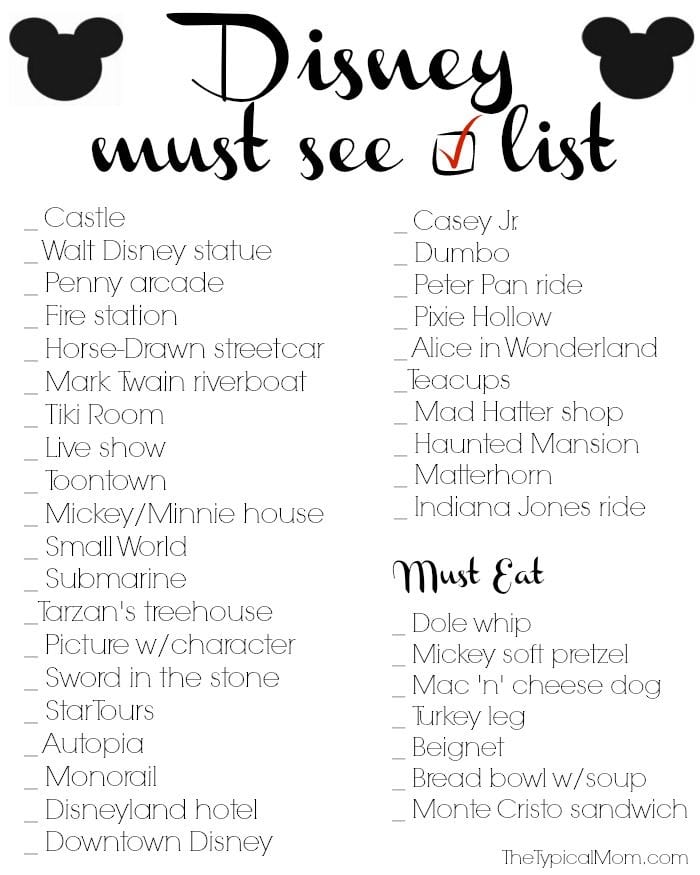 disneyland checklist