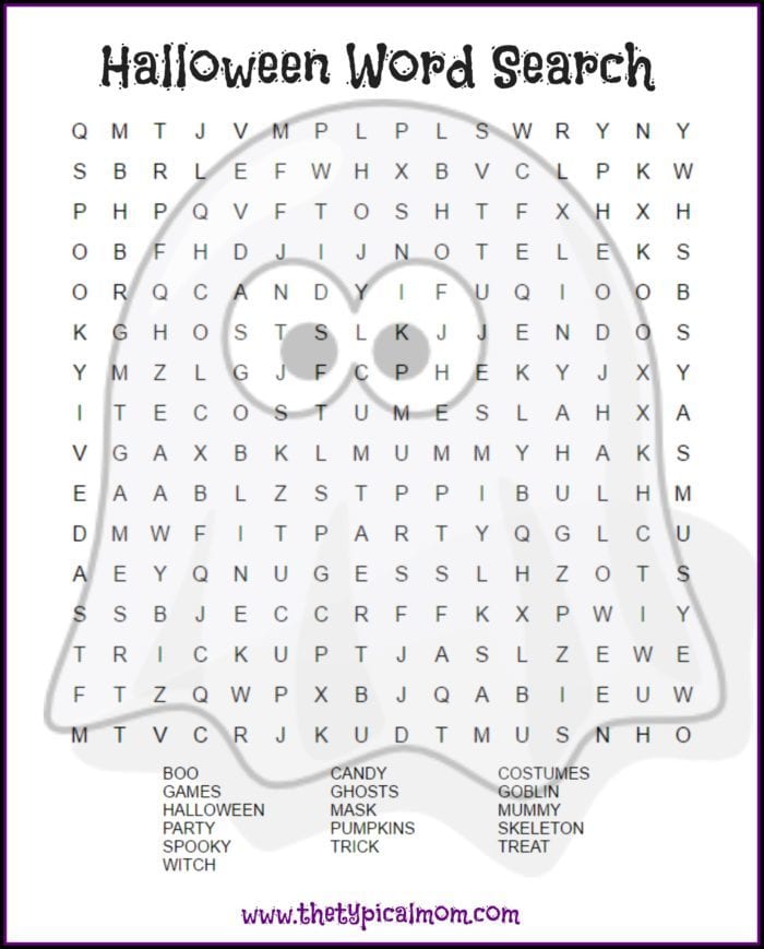 easy halloween word search free printable