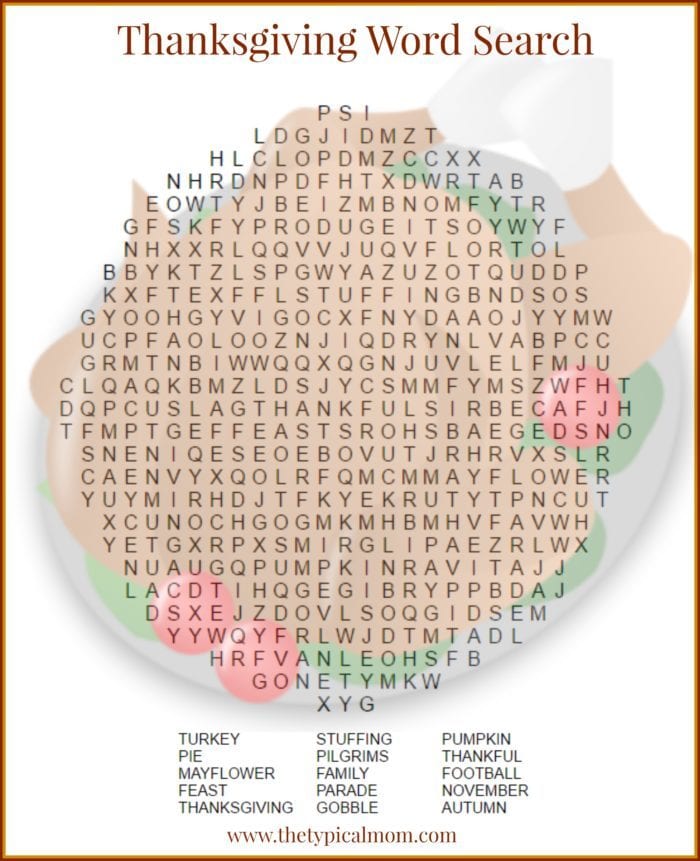 Thanksgiving Word Search Puzzle and Turkey Cookies