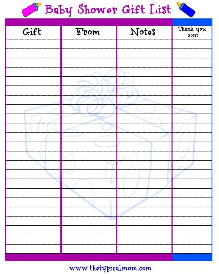 Printable Baby Shower Guest Gifts List The Typical Mom