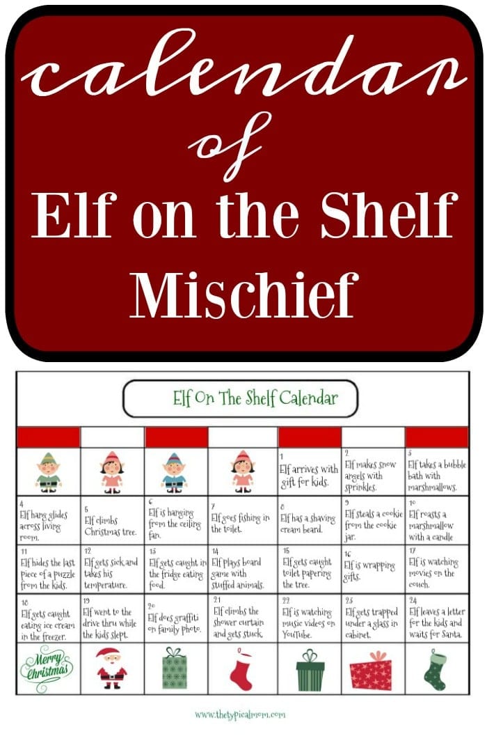 Elf on the Shelf Calendar · The Typical Mom