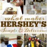 Collage of the Hershey's Milk Chocolate factory, chocolate making, farm animals, and smiling people. Text: Discover what makes Hershey’s Simple and Delicious.