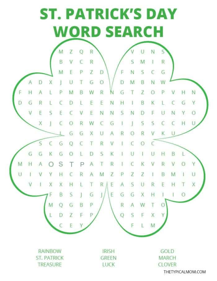 Free St Patrick s Day Word Search · The Typical Mom