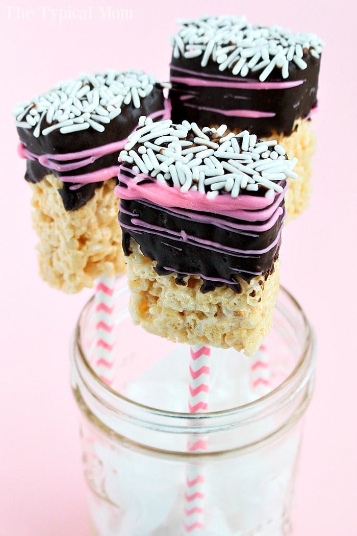 Rice Krispy Treat Pops Dipped in Chocolate on a Stick