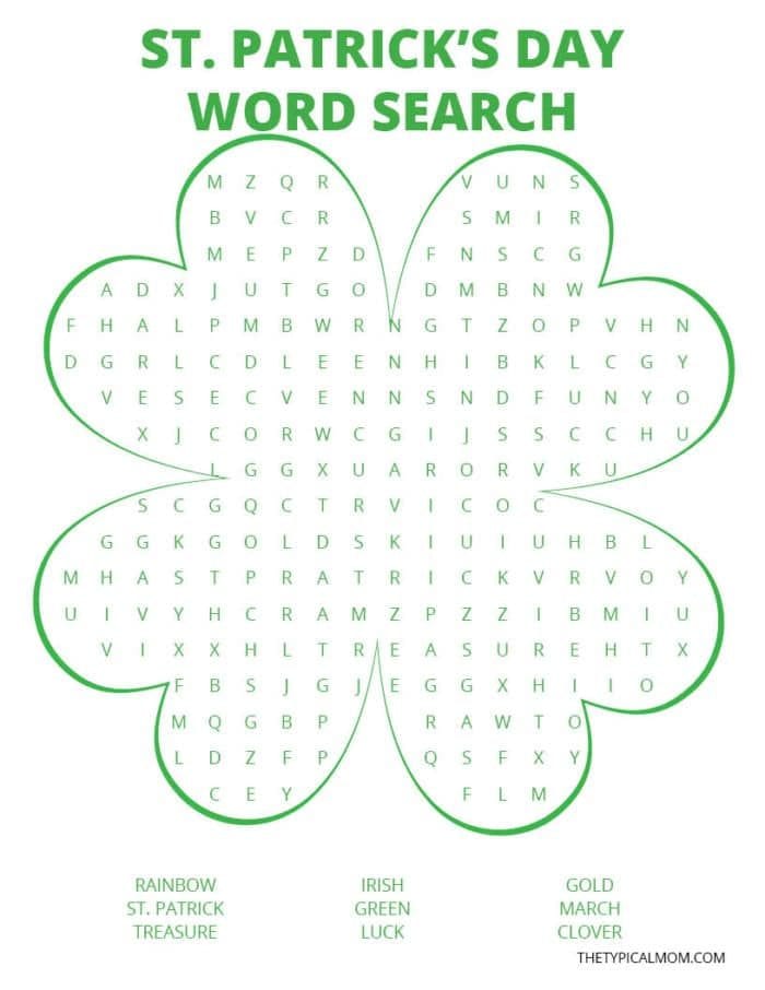 st patricks day word search for childrens church