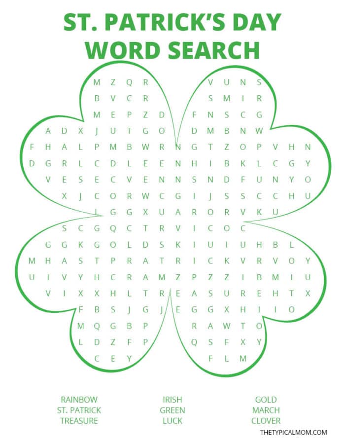 Free St Patrick s Day Word Search The Typical Mom