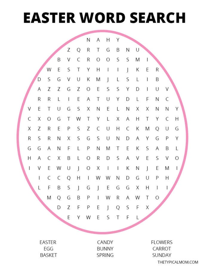 Easter Word Search For Kindergarten