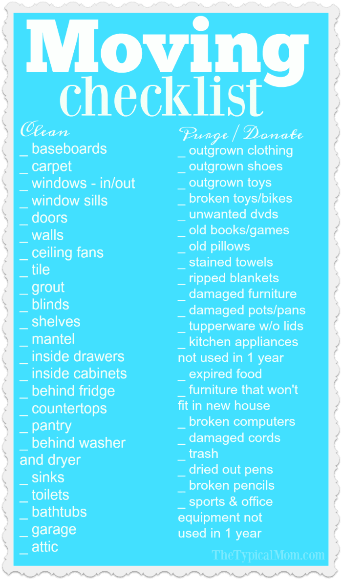 Printable Moving Checklist · The Typical Mom