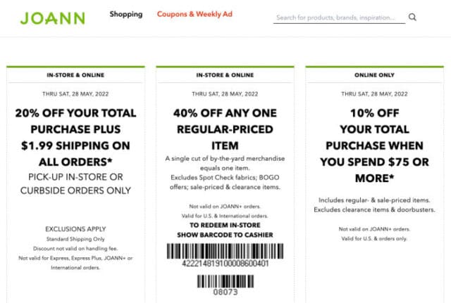 Joann Class Schedule and Coupons - 20% off Joann Fabrics Coupons