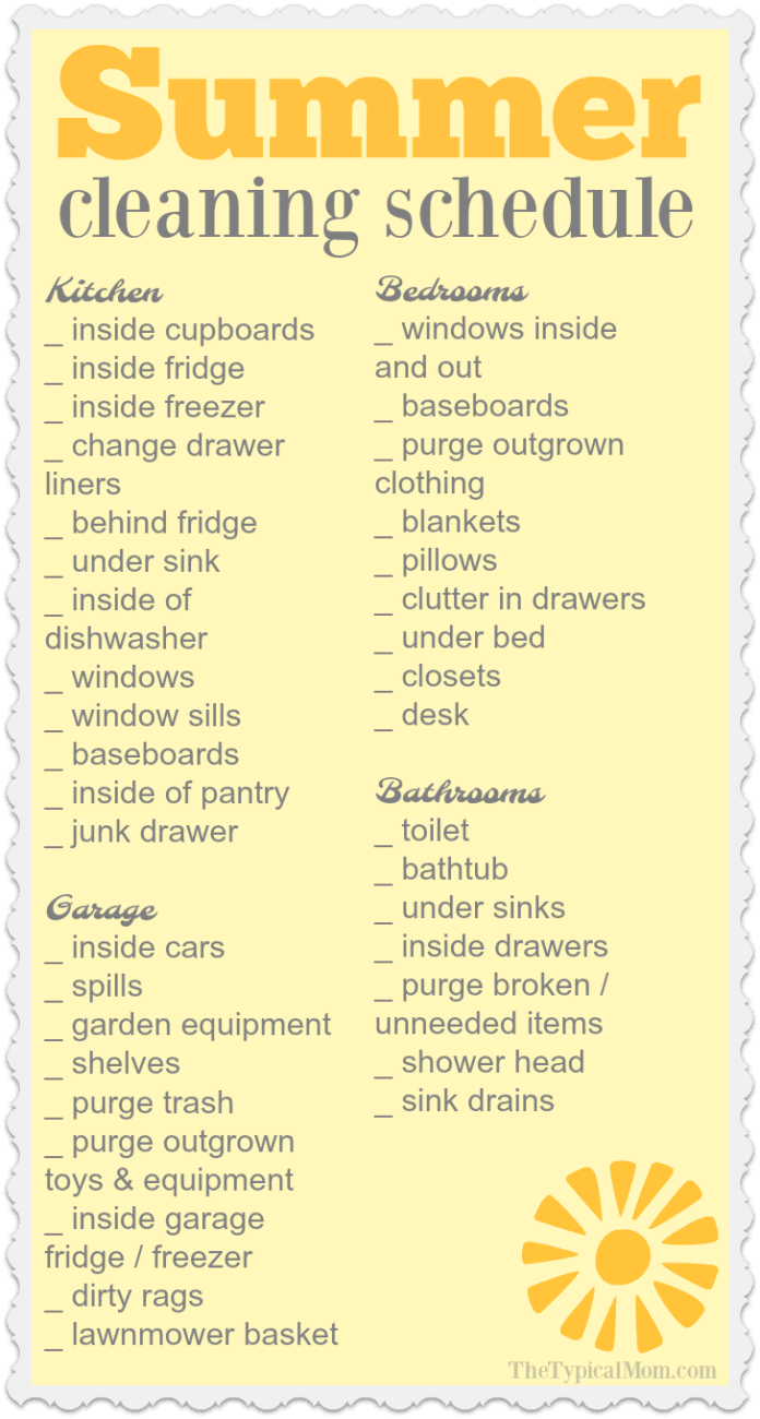 Free Summer House Cleaning List · The Typical Mom