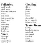 vacation packing checklist