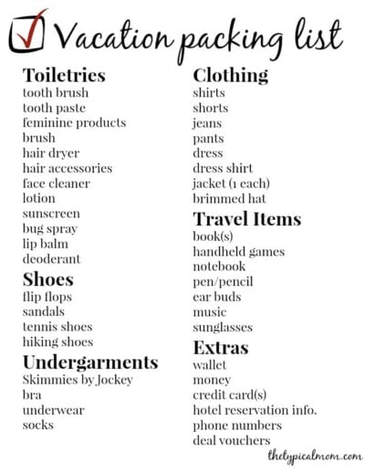 Free Printable Vacation Packing List | The Typical Mom