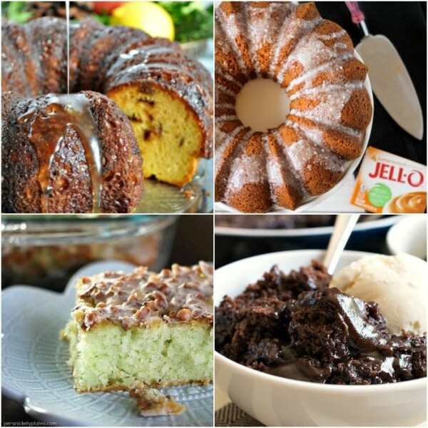 A collage of four different easy pudding cakes