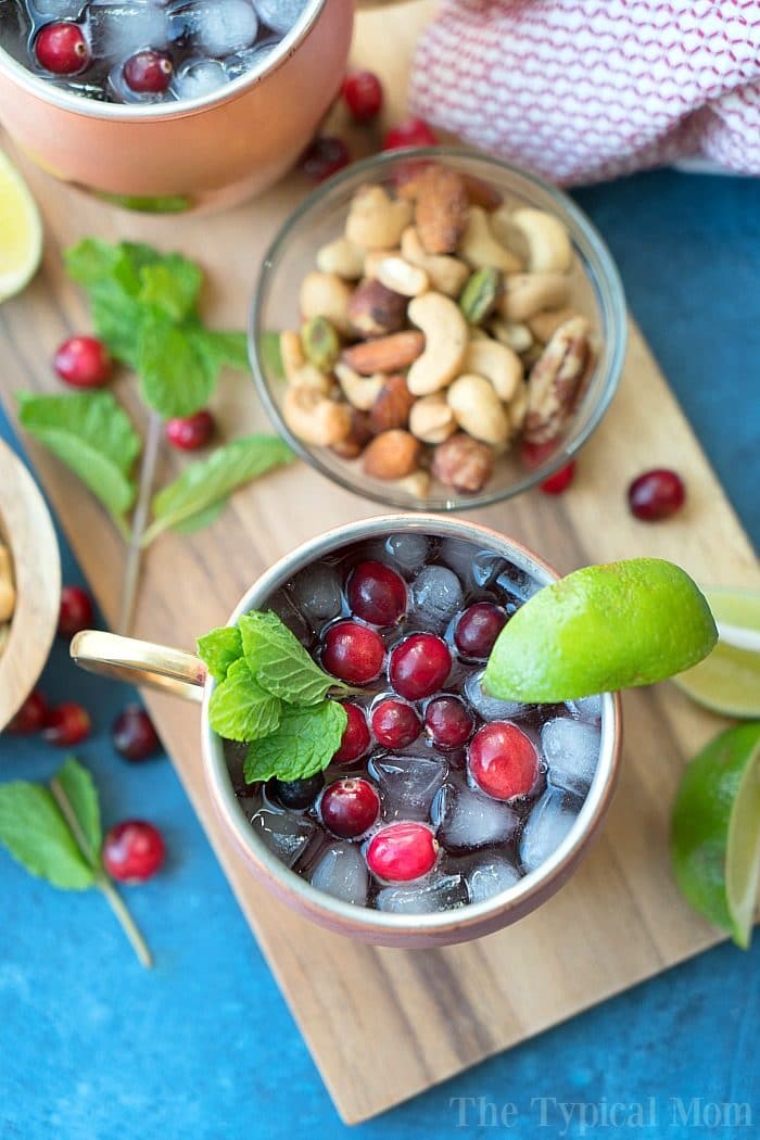 Cranberry Moscow Mule Mocktail or Cocktail - Christmas Cocktail