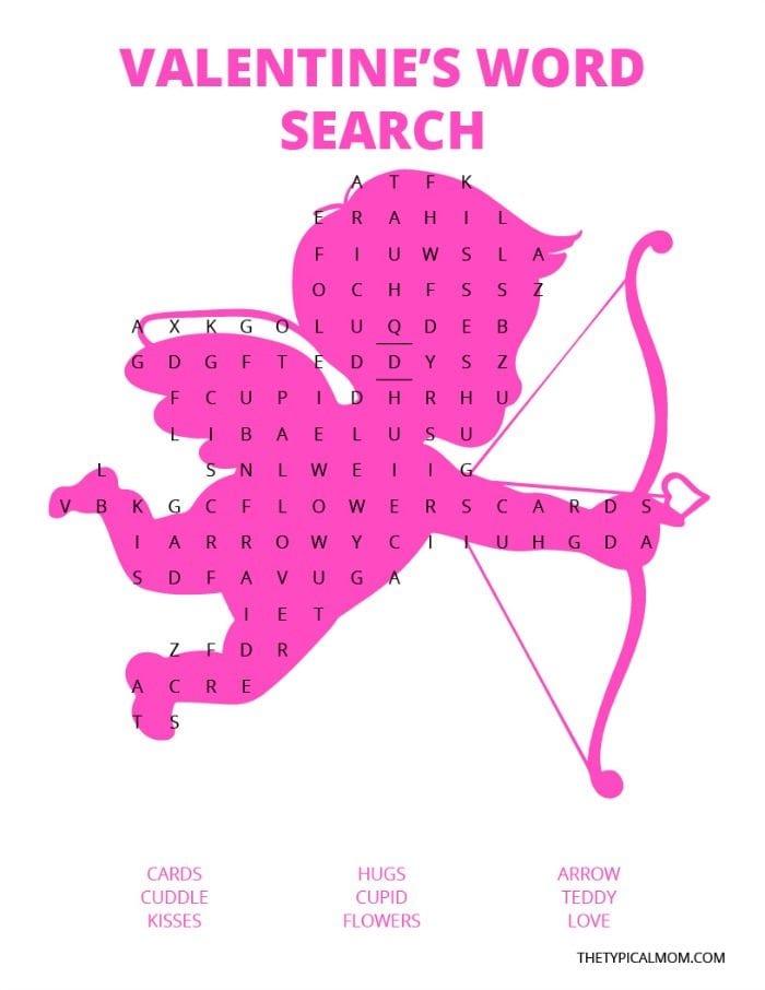 valentines day word search free printable