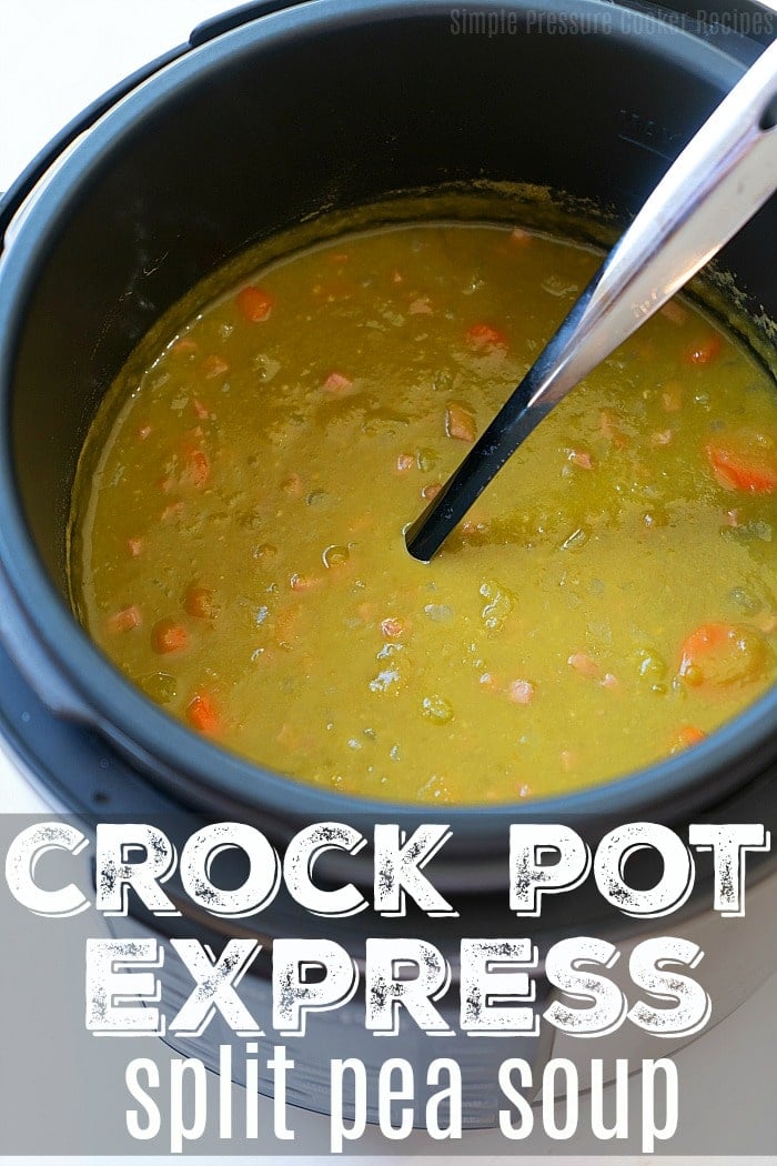 If you're looking for a really easy Crock Pot Express split pea soup recipe I have it for you! Throw everything in your fancy pressure cooker including dry peas and it is done in just 18 minutes! Fresh homemade split pea soup has never been so easy and tasted so good, it will be your favorite too I bet! #crockpotexpress #splitpeasoup #split #pea #soup #easy #homemade #recipe #pressurecooker #quick #healthy #vegetarian crock pot express split pea soup 3