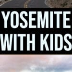 Scenic views of Yosemite National Park showcase winding roads and majestic mountains; text elegantly advises on thrilling things to do in Yosemite with kids.