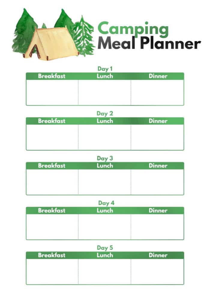 Camping Meal Planner Template