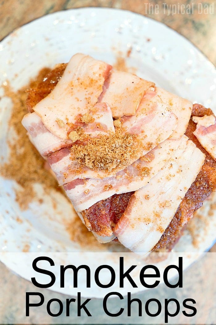 Bacon Wrapped Smoked Pork Chops with Dry Rub