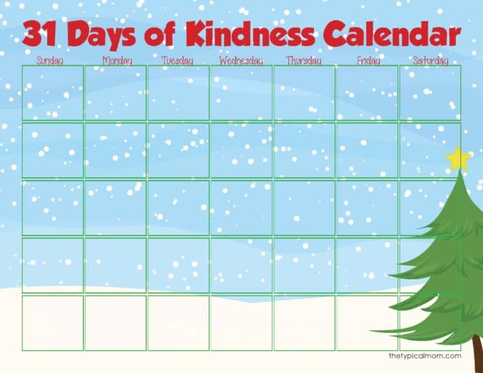 FREE Printable Kindness Calendar + Filled Out With Ideas or Blank