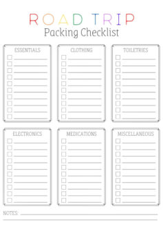 Free Road Trip Packing List Printable - Road Trip Checklist PDF