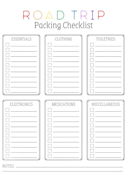 Free Road Trip Packing List Printable - Road Trip Checklist PDF