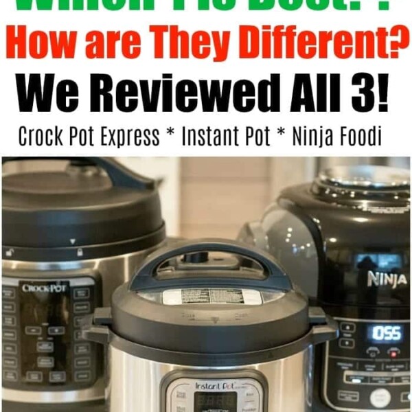 Three pressure cookers, including the versatile Ninja Foodi, are side by side on a kitchen countertop. Text above reads: Pressure Cookers: Which 1 is Best? How are They Different? We Reviewed All 3! Discover how Ninja Foodi recipes can elevate your cooking experience.