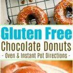 Gluten-free chocolate donuts with sprinkles rest invitingly on a cooling rack and a plate, showcasing the perfect gluten-free baked donut recipe.