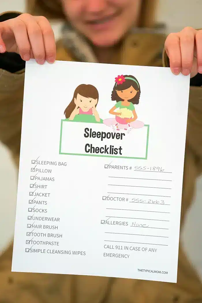 FREE Sleepover Packing List Printable