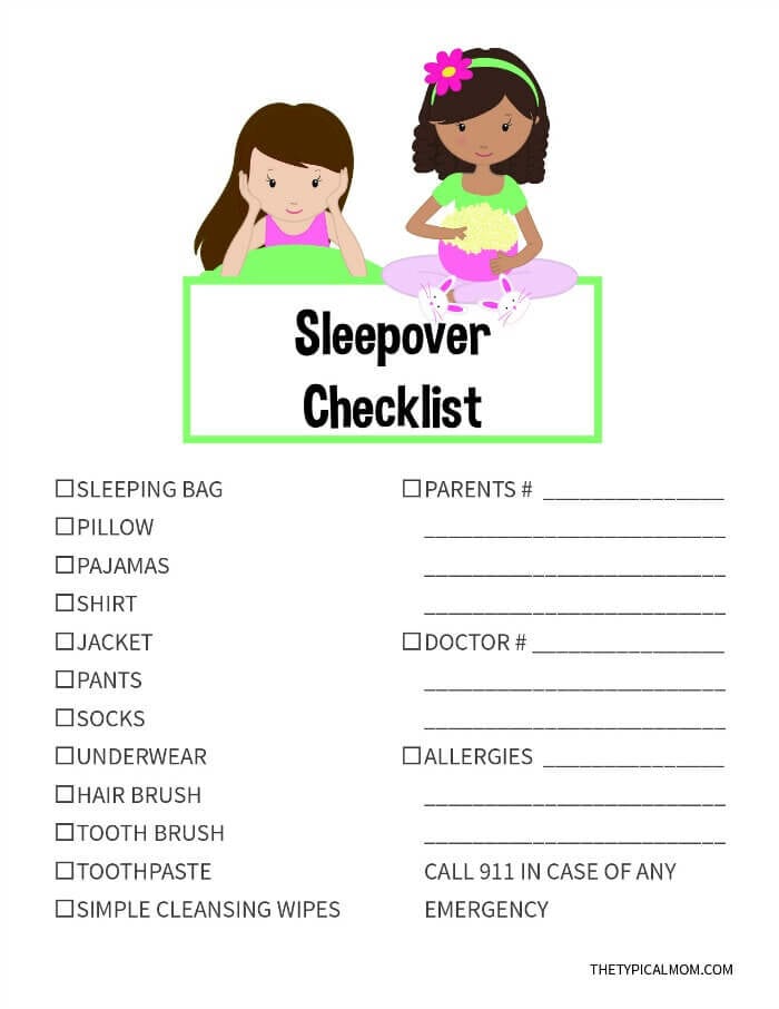 Sleepover Checklist The Typical Mom