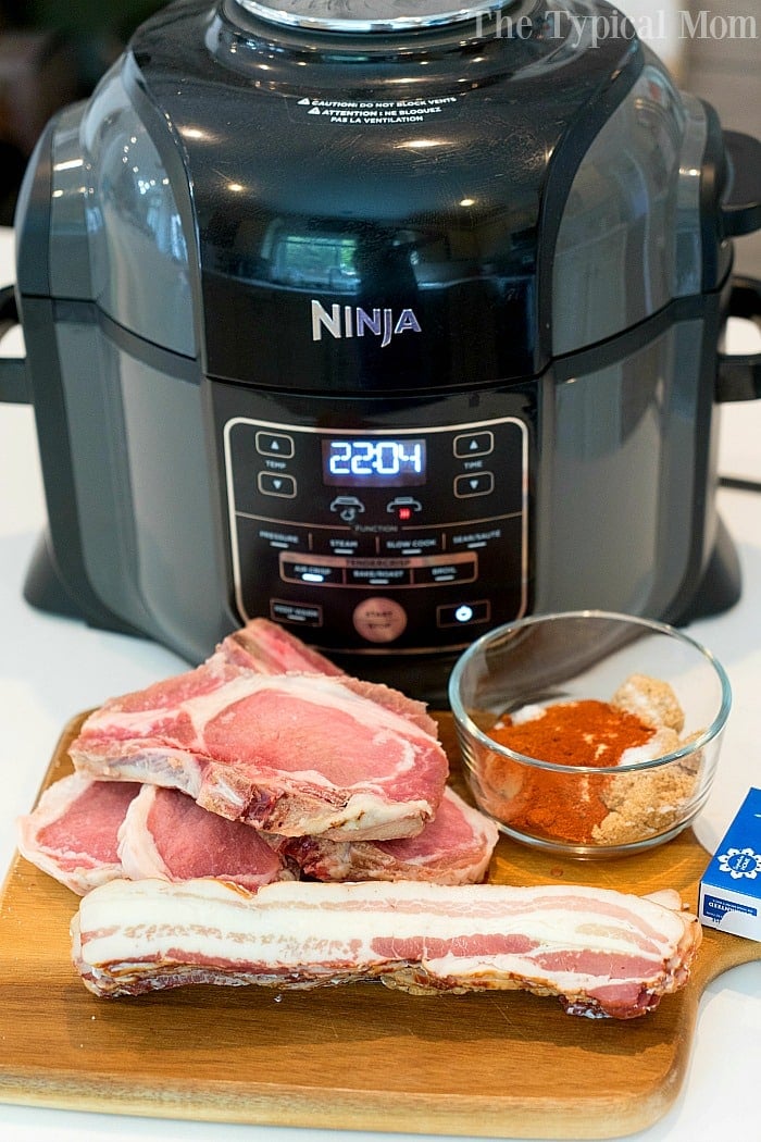 Bacon Wrapped Air Fryer Pork Chops Ninja Foodi Pork Chops