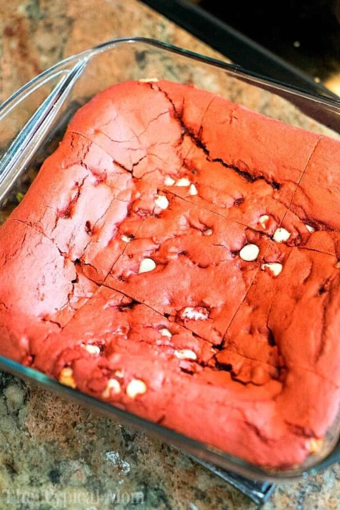 Red velvet brownies made from cake mix with a rich, decadent texture and vibrant color