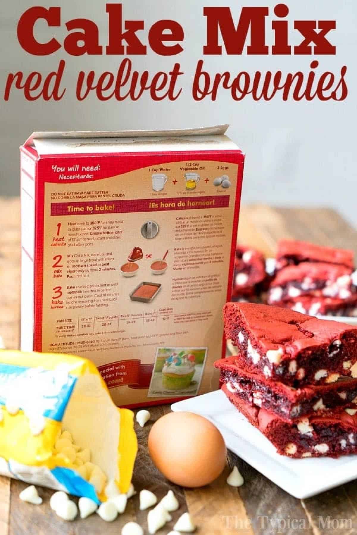 Fudgy 3 Ingredient Red Velvet Brownies from Cake Mix