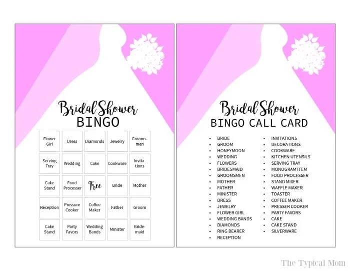 bridal shower games bingo