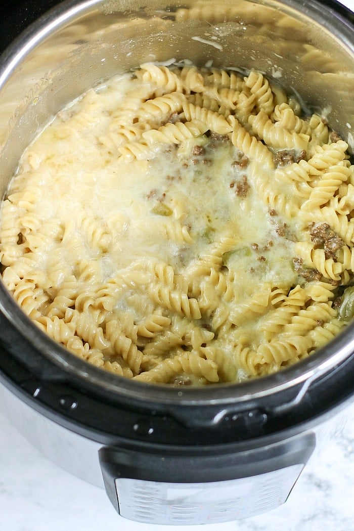 Instant Pot Philly Cheesesteak Pasta - Chase Laughter