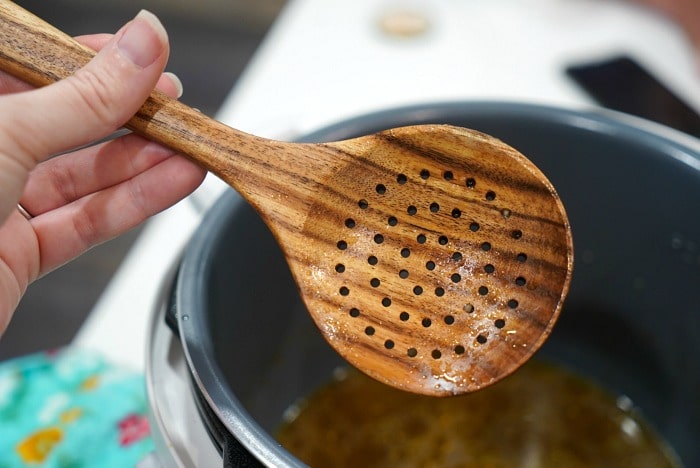 wooden slotted spoon