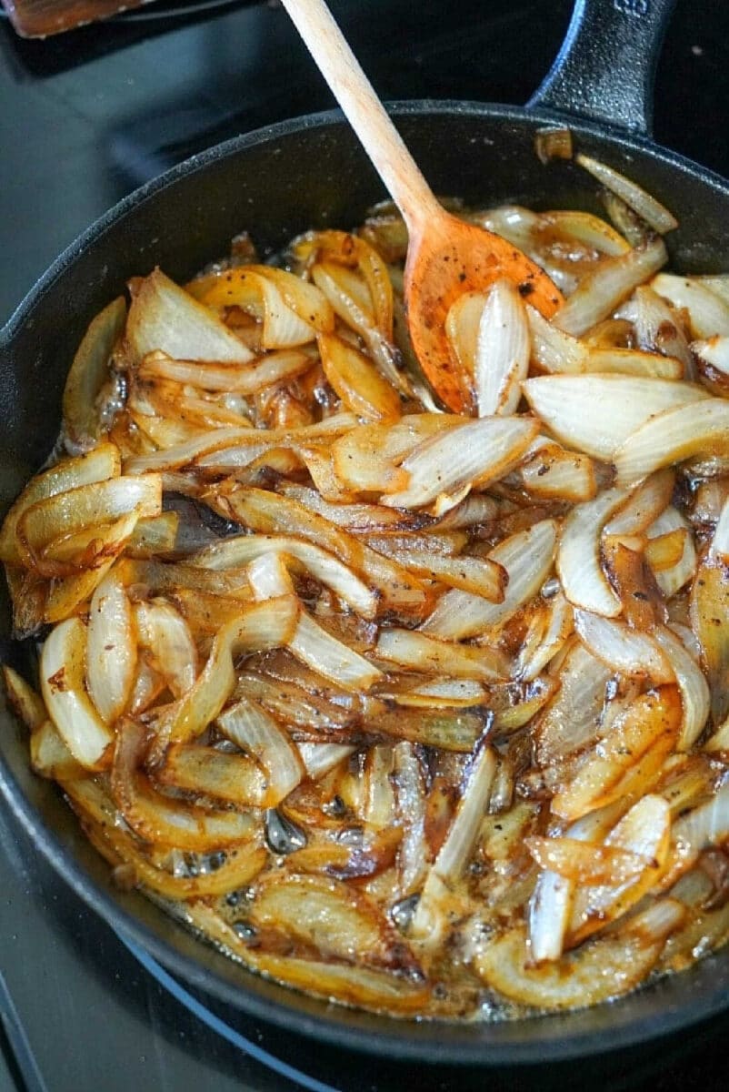 Best Caramelized Onions with Brown Sugar in Cast Iron Skillet